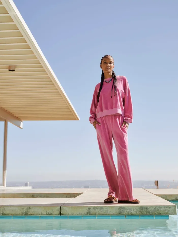 XRENA French Rose Mavis Velour Sweatpant Women Sweats and Tees XRENA French Rose Mavis Velour Sweatpant Women Sweats and Tees