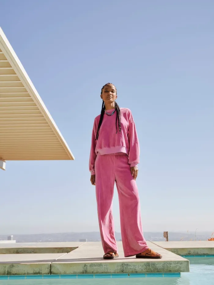 XRENA French Rose Mavis Velour Sweatpant Women Sweats and Tees XRENA French Rose Mavis Velour Sweatpant Women Sweats and Tees