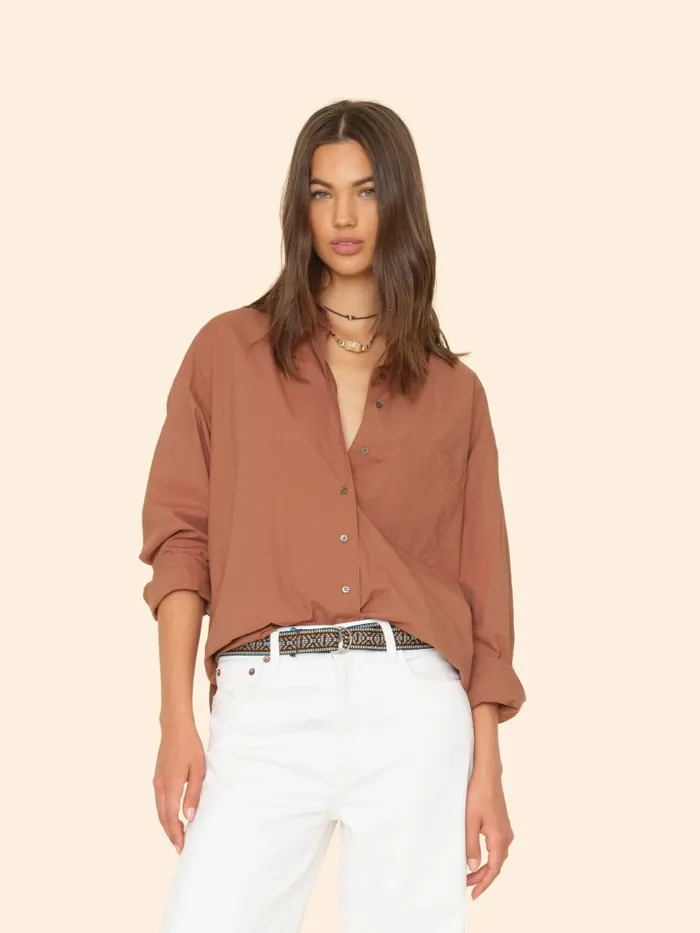 XRENA Shirts Women Latte Brown Sydney Crisp Shirt XRENA Shirts Women Latte Brown Sydney Crisp Shirt