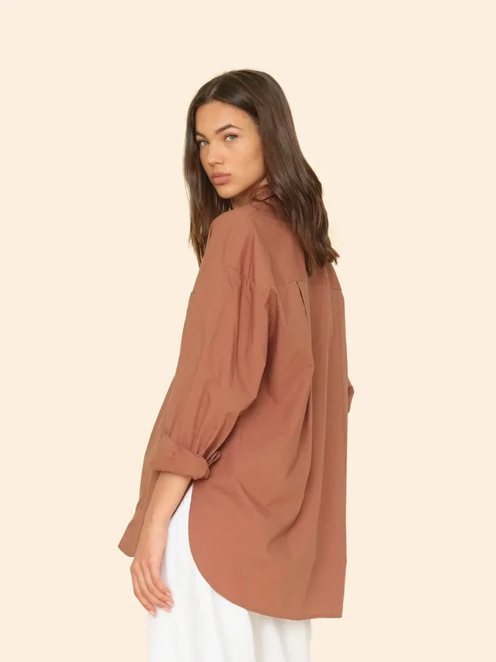 XRENA Shirts Women Latte Brown Sydney Crisp Shirt XRENA Shirts Women Latte Brown Sydney Crisp Shirt