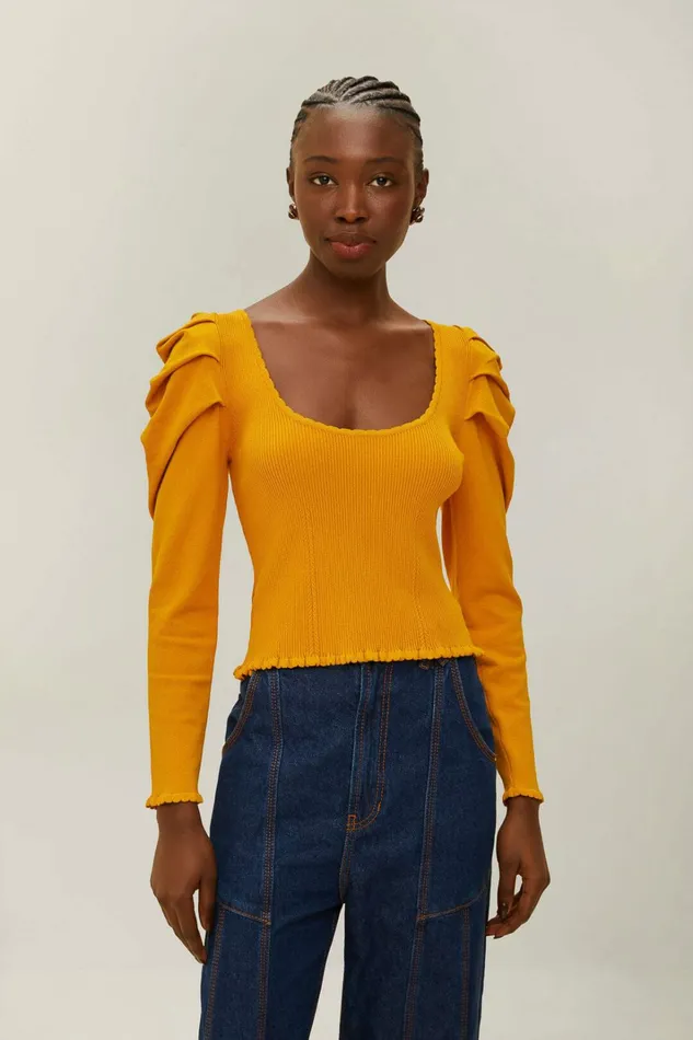 Yellow Knit Blouse Women FARM Rio Blouses