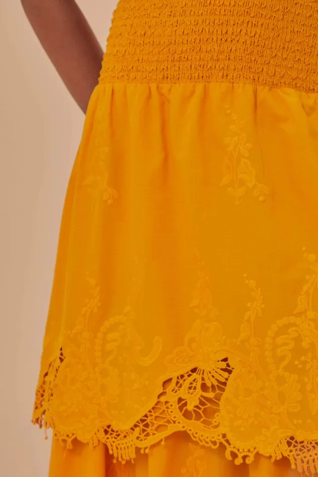 Yellow Mustard Tiered Lace Midi Skirt Women FARM Rio Skirts Yellow Mustard Tiered Lace Midi Skirt Women FARM Rio Skirts