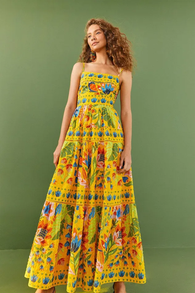 Yellow Summer Garden Sleeveless Maxi Dress Women FARM Rio Maxi Dresses