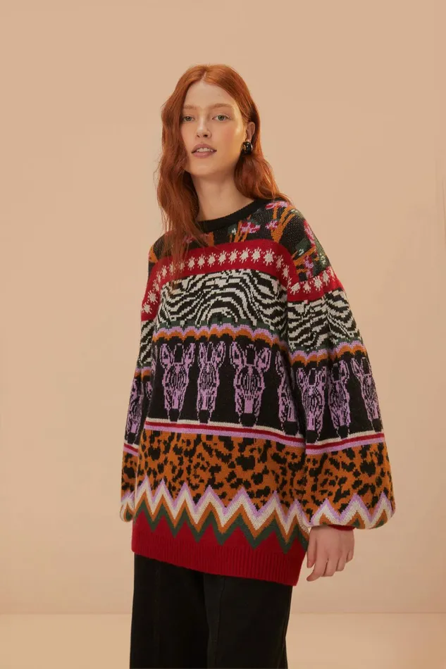 Zebra Ainika Knit Sweater Women FARM Rio Sweaters and Sweatshirts