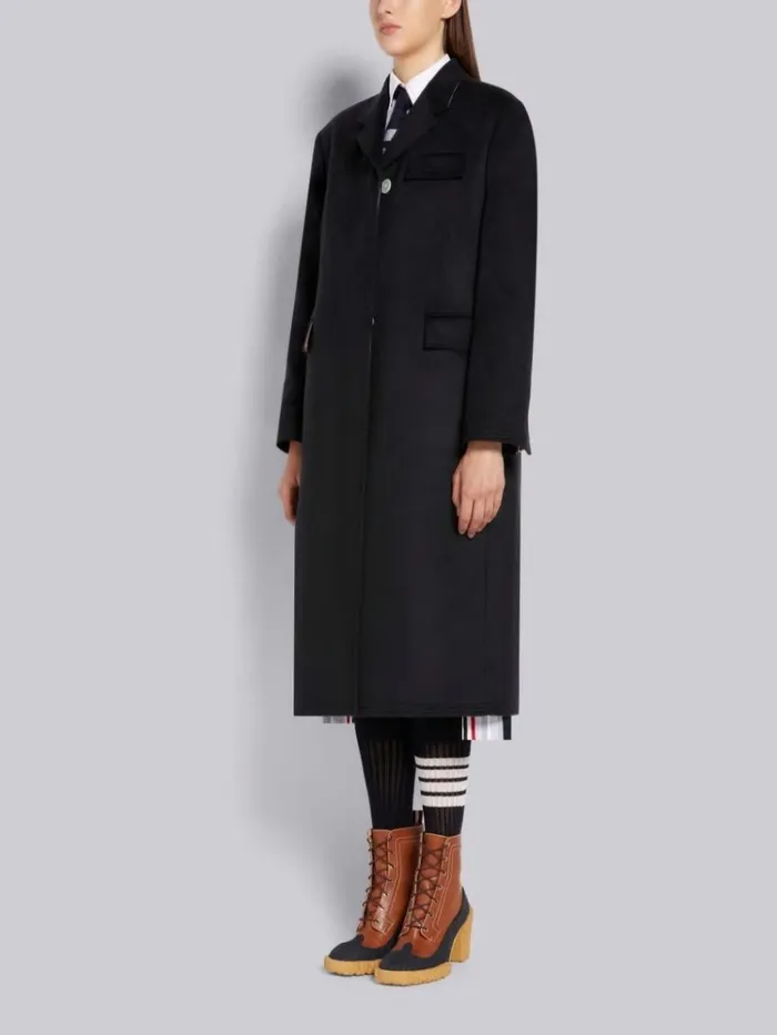 Zibeline Finish Coat Weight Cashmere Oversized Chesterfield Coat Navy Women Thom Browne Outerwear