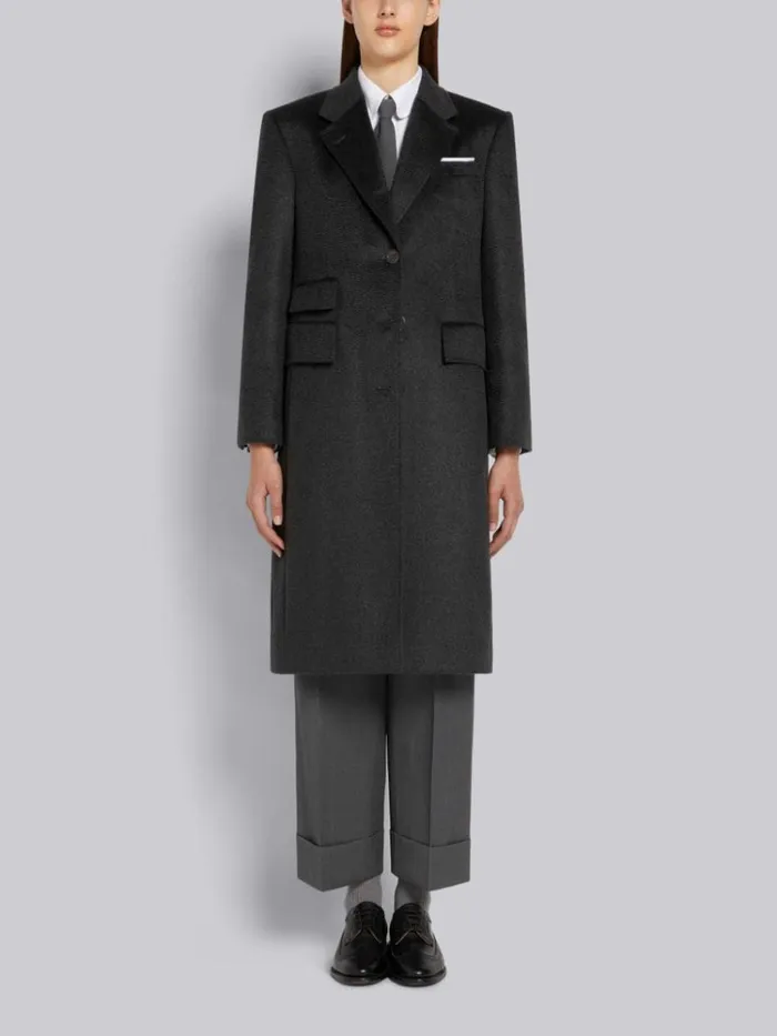 Zibeline Finish Coat Weight Cashmere Single Vent Overcoat Dark Grey Women Thom Browne Outerwear Zibeline Finish Coat Weight Cashmere Single Vent Overcoat Dark Grey Women Thom Browne Outerwear