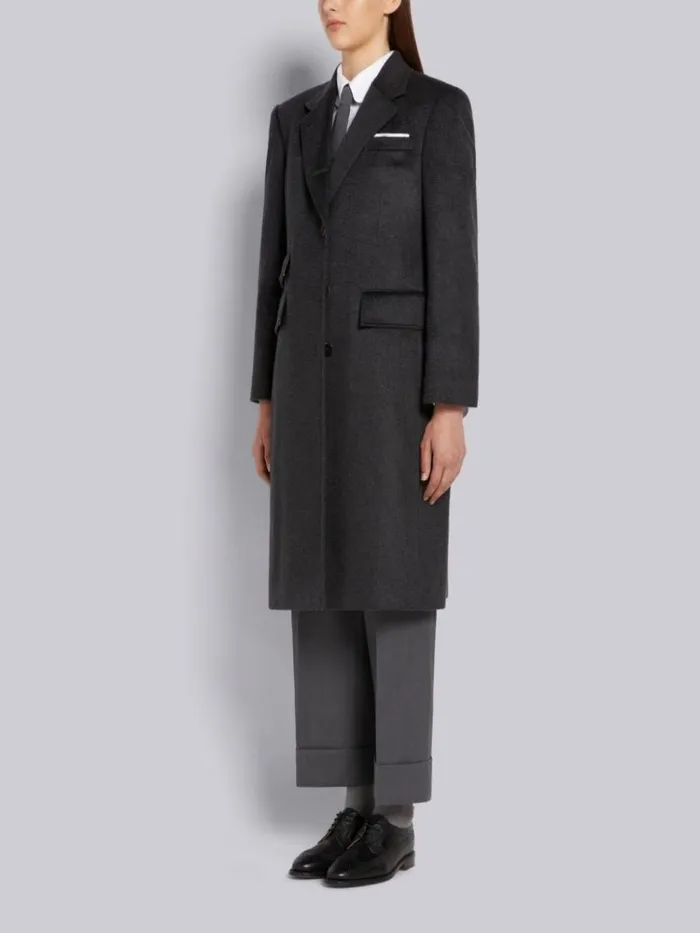Zibeline Finish Coat Weight Cashmere Single Vent Overcoat Dark Grey Women Thom Browne Outerwear