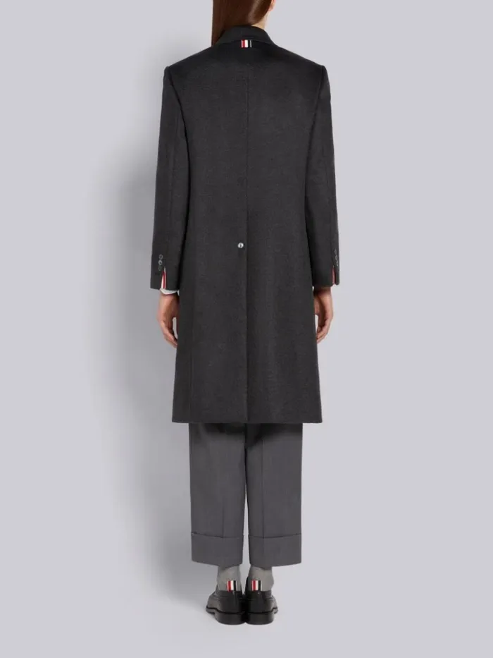 Zibeline Finish Coat Weight Cashmere Single Vent Overcoat Dark Grey Women Thom Browne Outerwear