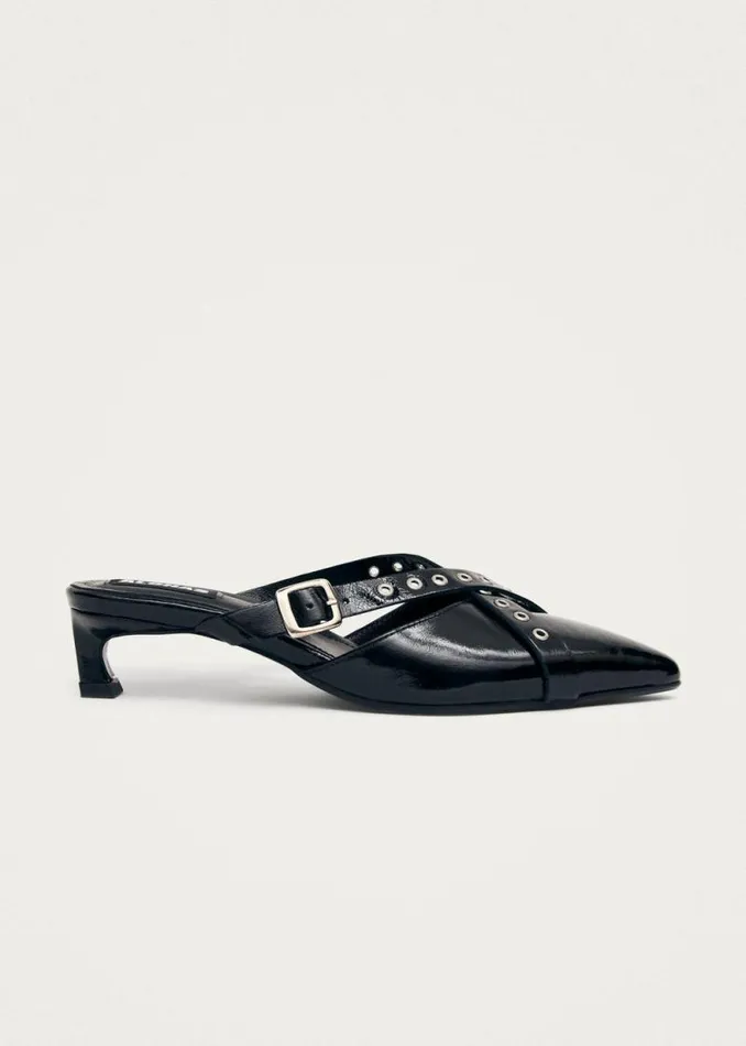 Zyra Onix Black Leather Mules Women ALOHAS Mules