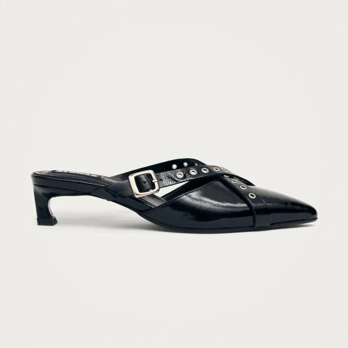 Zyra Onix Black Leather Mules Women ALOHAS Mules