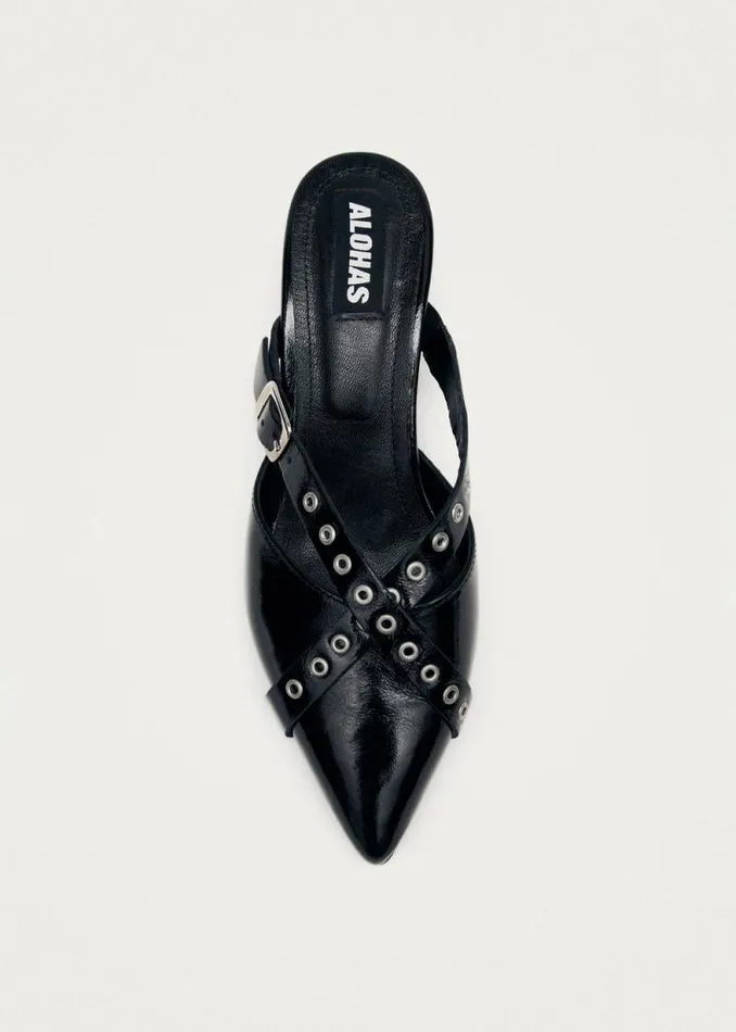 Zyra Onix Black Leather Mules Women ALOHAS Mules