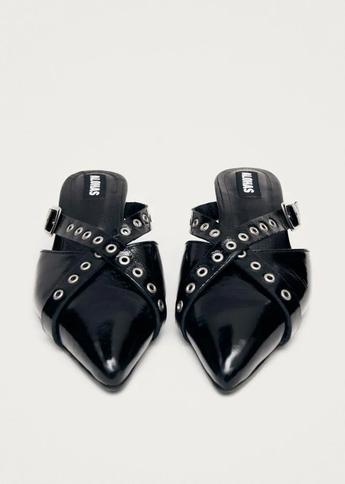 Zyra Onix Black Leather Mules Women ALOHAS Mules